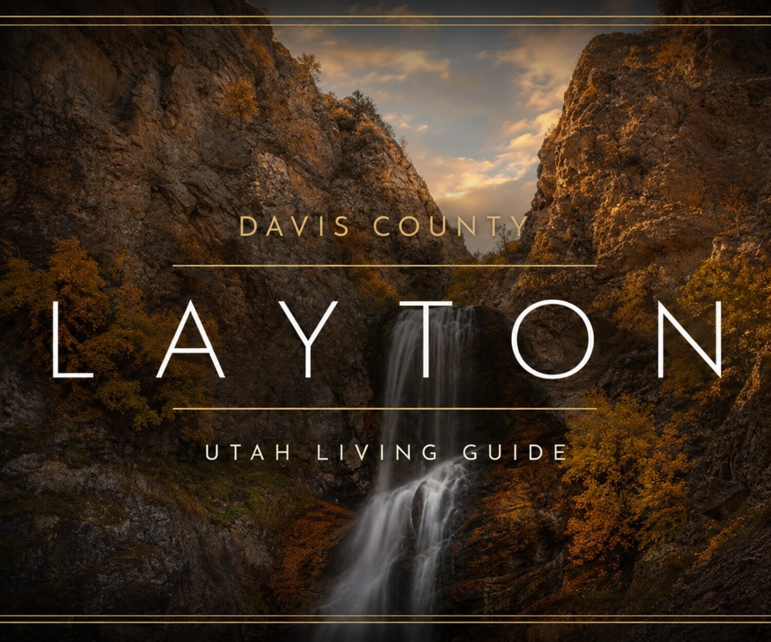 Adams Canyon Falls in Layton, Utah, surrounded by autumn foliage and Wasatch cliffs